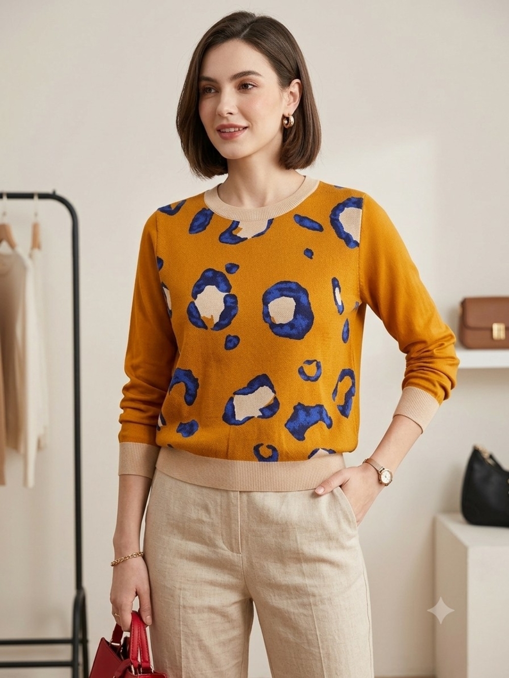 3.1 Phillip Lim Mustard Sweater with Blue Leopard Spots